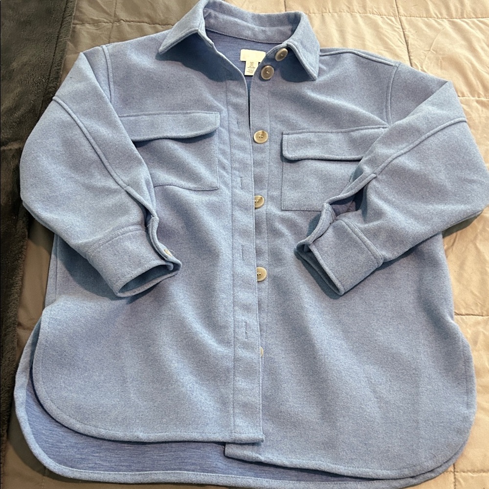 Blue Button-Up Shirt Jacket